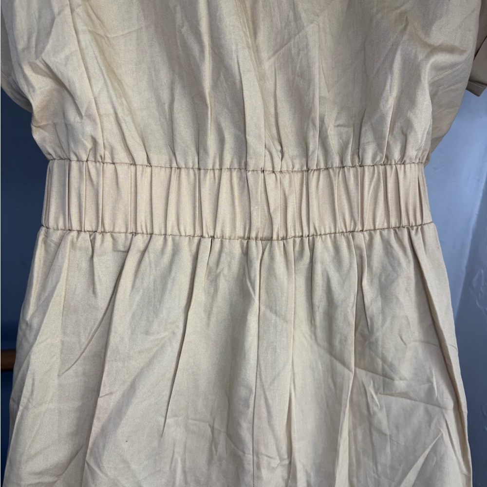 ZARA POPLIN CARGO JUMPSUIT TAN sz S Beige khaki Short Utility - Picture 9 of 12
